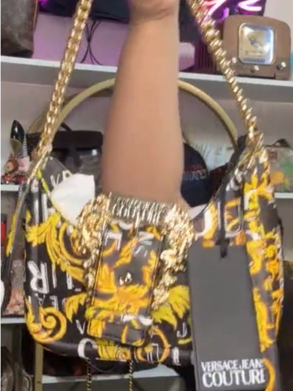 Versace Jeans Couture Collection Black & Yellow Baroque Shoulder Bag